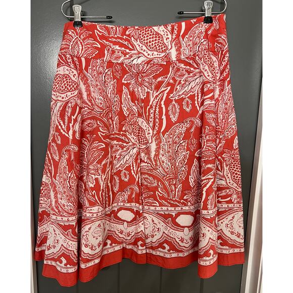 Talbots petites skirt size 10P. Knee length A-line. Muted red and white print. - Picture 1 of 5